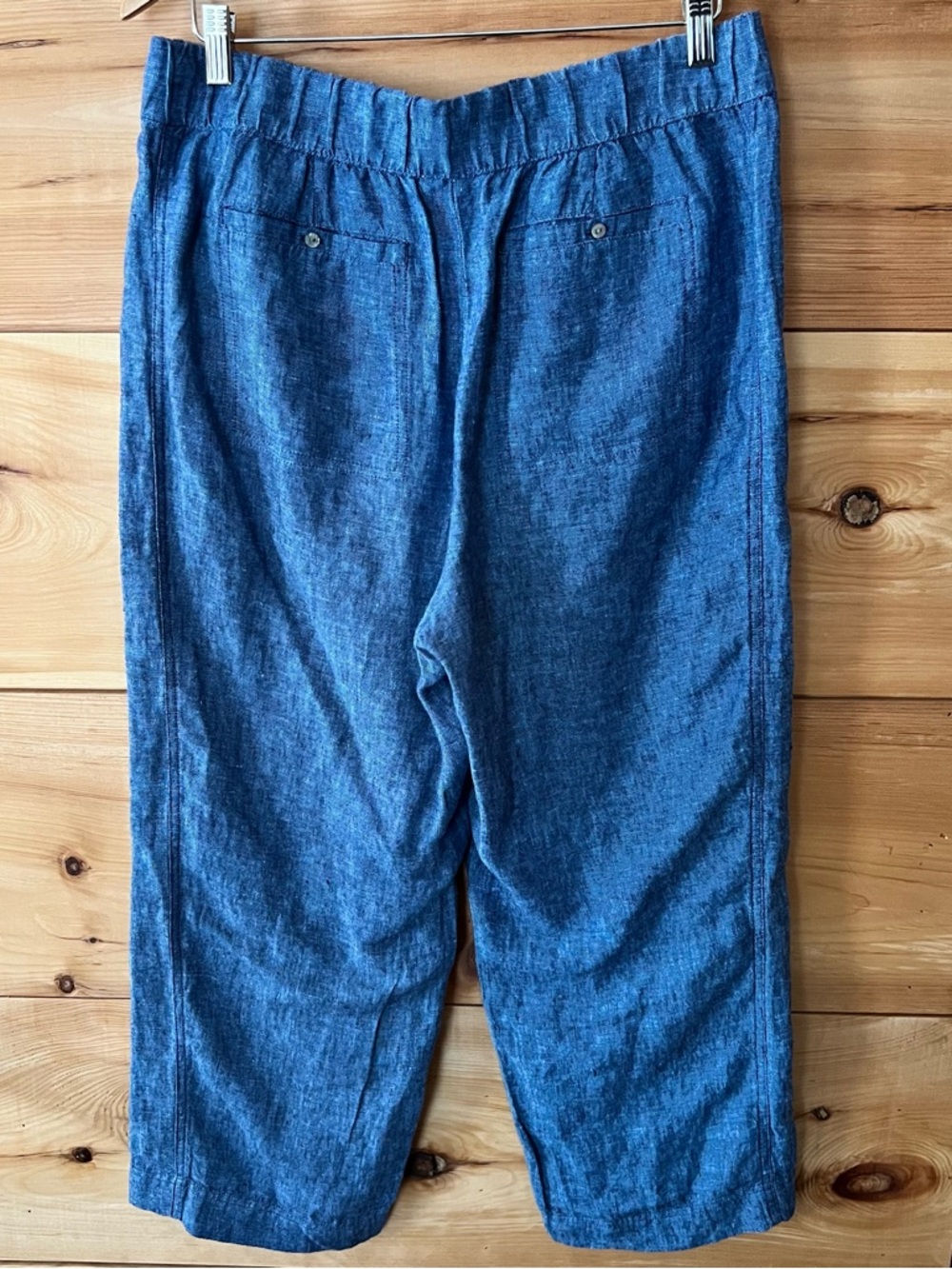 pureJill Linen Blue Cropped Wide-Leg Pants Coastal Cottagecore Poet Soft Comfy - Picture 11 of 11